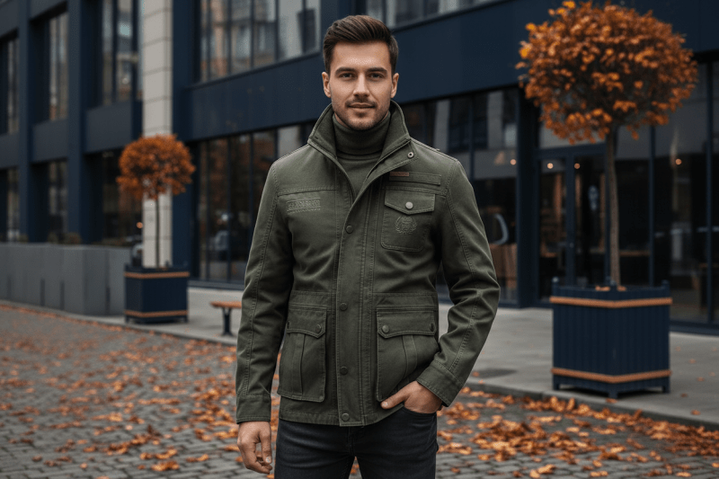 Men's Casual Padded Canvas Zip Jacket — Army Green & Tan: The Complete Guide - Julian's Menswear