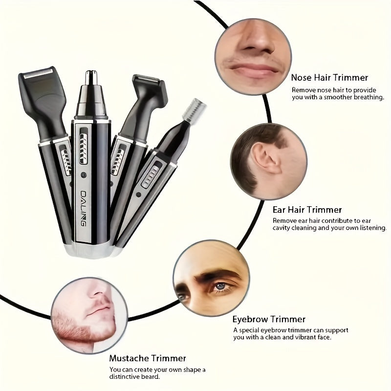 4-in-1 Men's Grooming Kit - Rechargeable Multi-Purpose Hair Removal, Eyebrow Shaper, Mustache Styler, Personal Electric Shaver, USB Charging, Durable, Easy Clean, Perfect Gifts For Men, Father's Day Gift