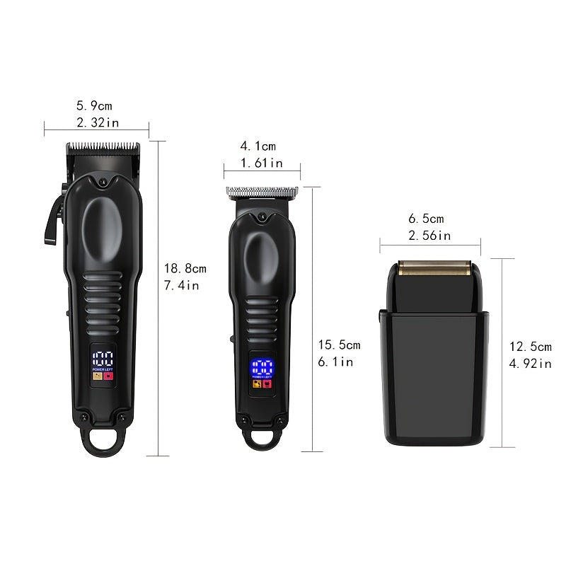 3-in-1 Professional Men's Grooming Kit: Wireless Hair Clipper, Trimmer & Electric Foil Shaver with LED Display - USB Rechargeable, Perfect for Home, Travel & Barbershops