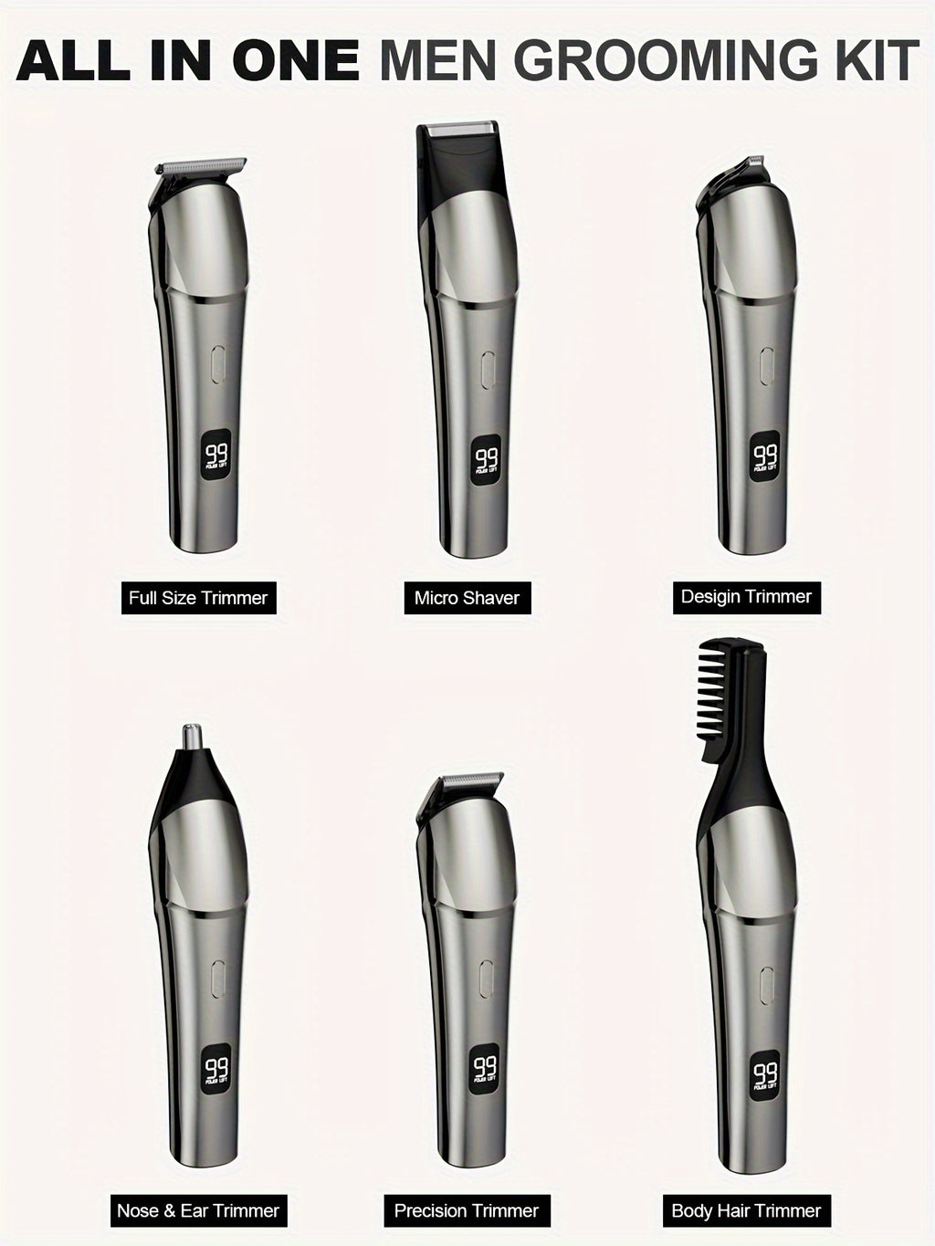 10-in-1 Men's Grooming Kit - Cordless Beard Trimmer, Hair Clippers, Body & Nose Hair Trimmer with Precision Blades, USB Rechargeable, 600mAh Lithium Battery, Includes Charging Stand - Ideal Gift for Him, Barber Accessories