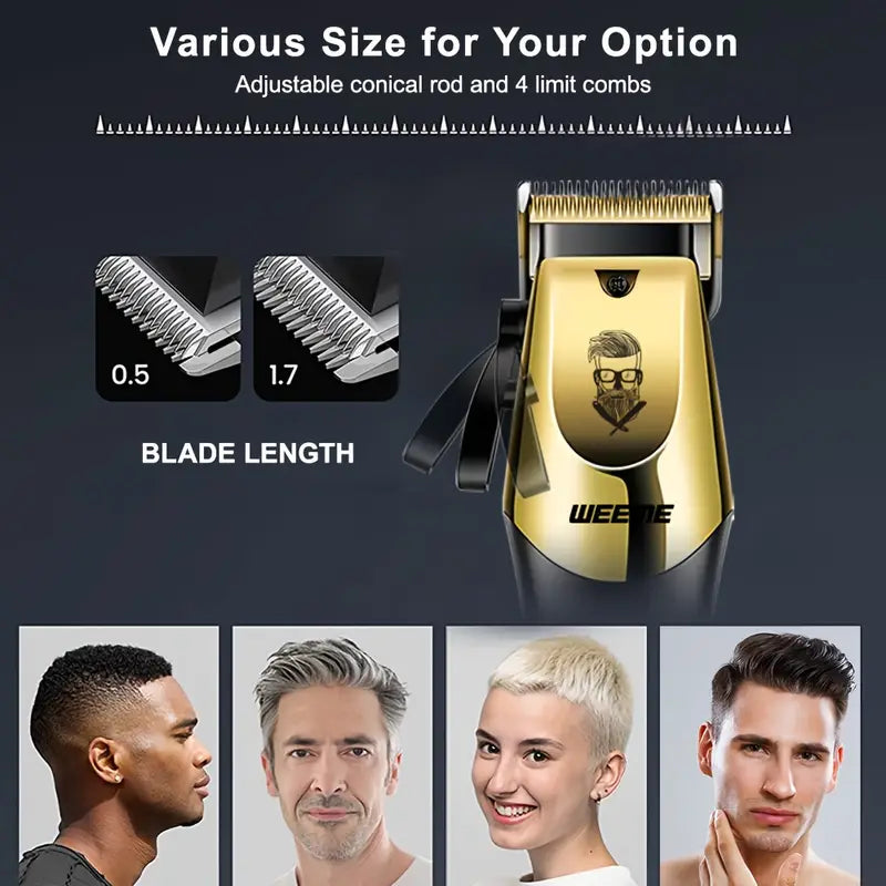 3pcs Professional Men's Grooming Kit: Cordless T-Blade Hair Clippers & Trimmer Set with LCD Display, USB Rechargeable, 2300mAh Battery - Includes Comb, Accessories & Cleaning Tools