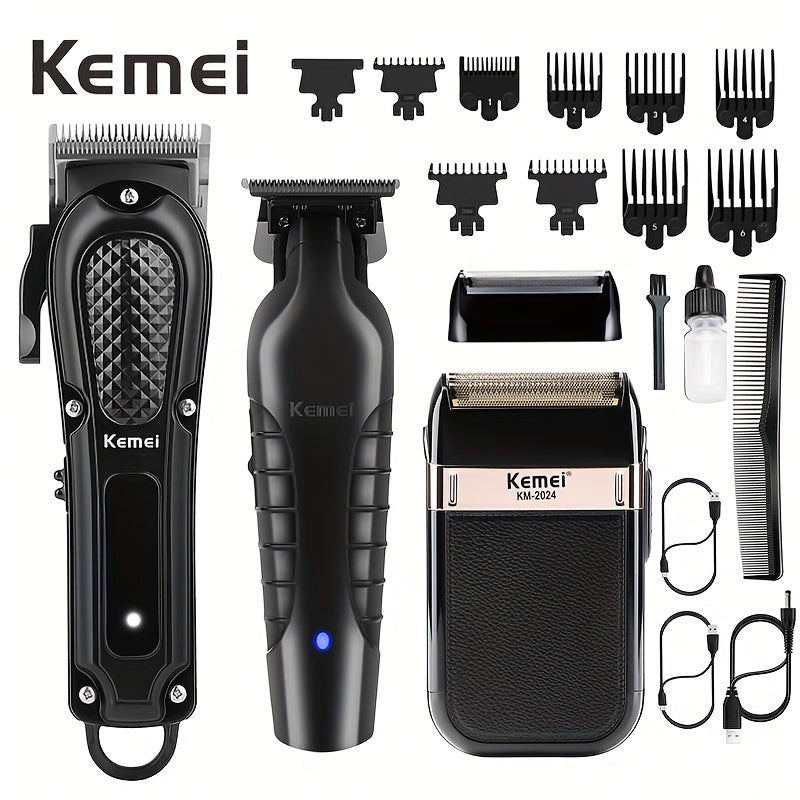 Kemei Professional Men'S Grooming Kit Hair Clipper Beard Trimmer And Reciprocating Shaver Available In Single 2pcs Or 3pcs Set Suitable For Home And Salon Use Perfect Holiday Gift For Dad