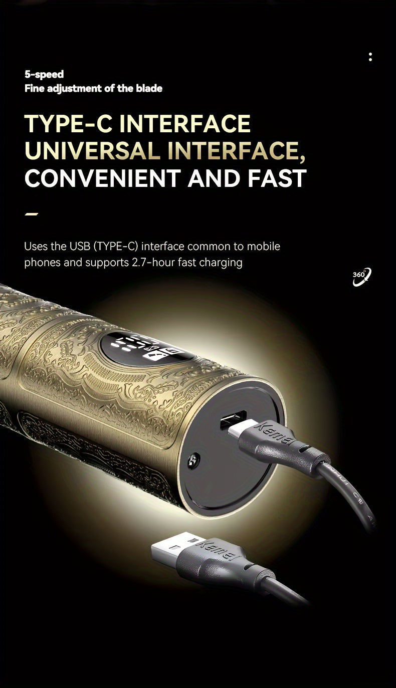 Kemei 3 Pcs/1 Set Men's Professional Cordless Barber And Beard Trimmer Set Men's Grooming Set LED Display Perfect Holiday Gift For Home, Hair Salon