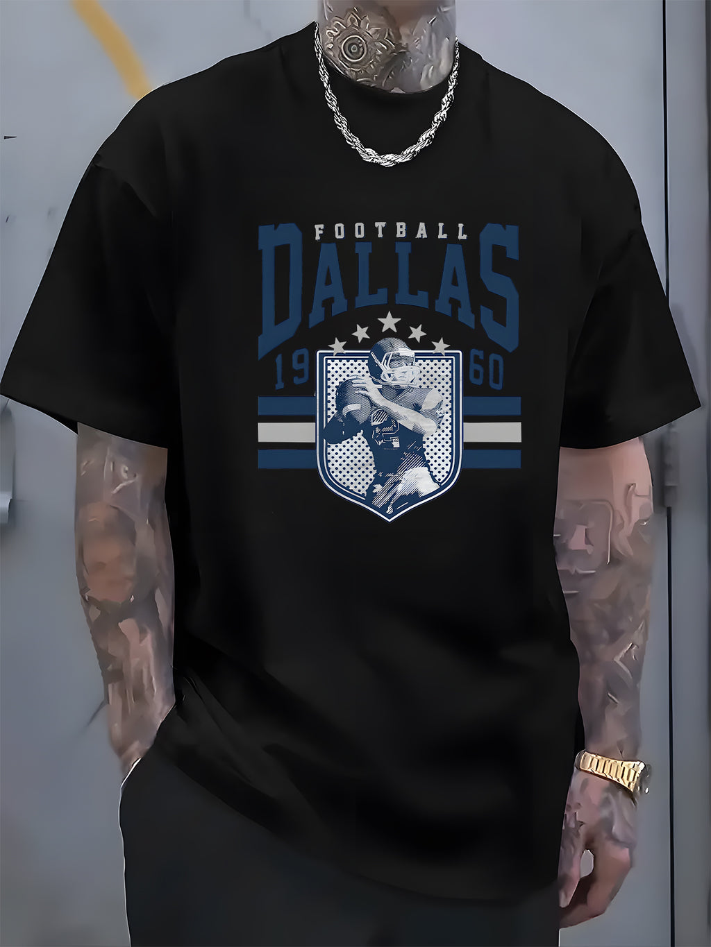 "DALLAS" letters, patterns, printed men's T-shirts, men's novel pattern design T-shirts, summer casual and comfortable T-shirts, fashionable short-sleeved comfortable and versatile summer T-shirts, adventure.