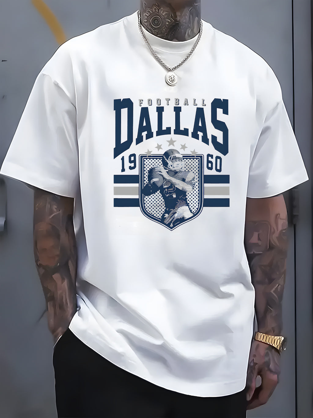 "DALLAS" letters, patterns, printed men's T-shirts, men's novel pattern design T-shirts, summer casual and comfortable T-shirts, fashionable short-sleeved comfortable and versatile summer T-shirts, adventure.