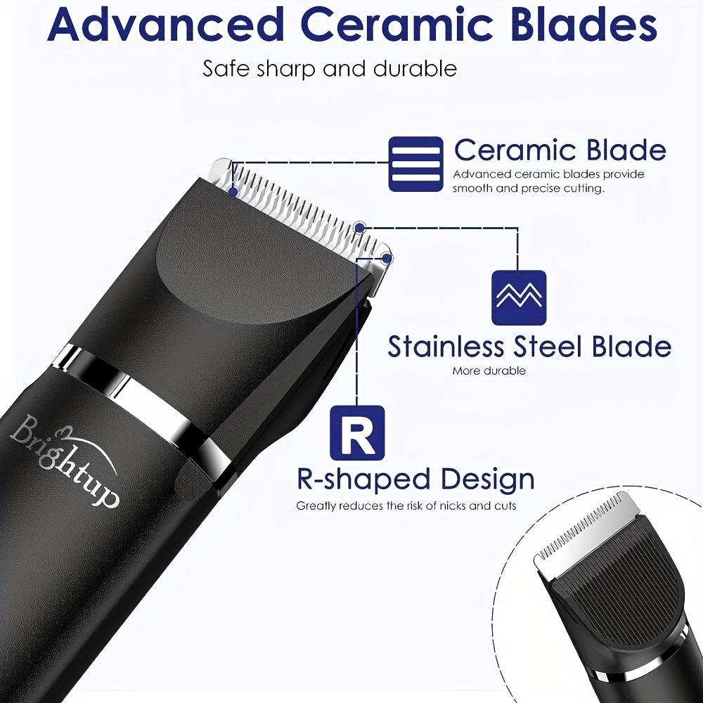 Brightup Manscape Electric Razor for Men, Wet/Dry Pubic Ball Nose Body Facial Shaver with LED Light, Body Hair Trimmer with Storage Bag, Womens Bikini Trimmer, Mens Grooming Kit