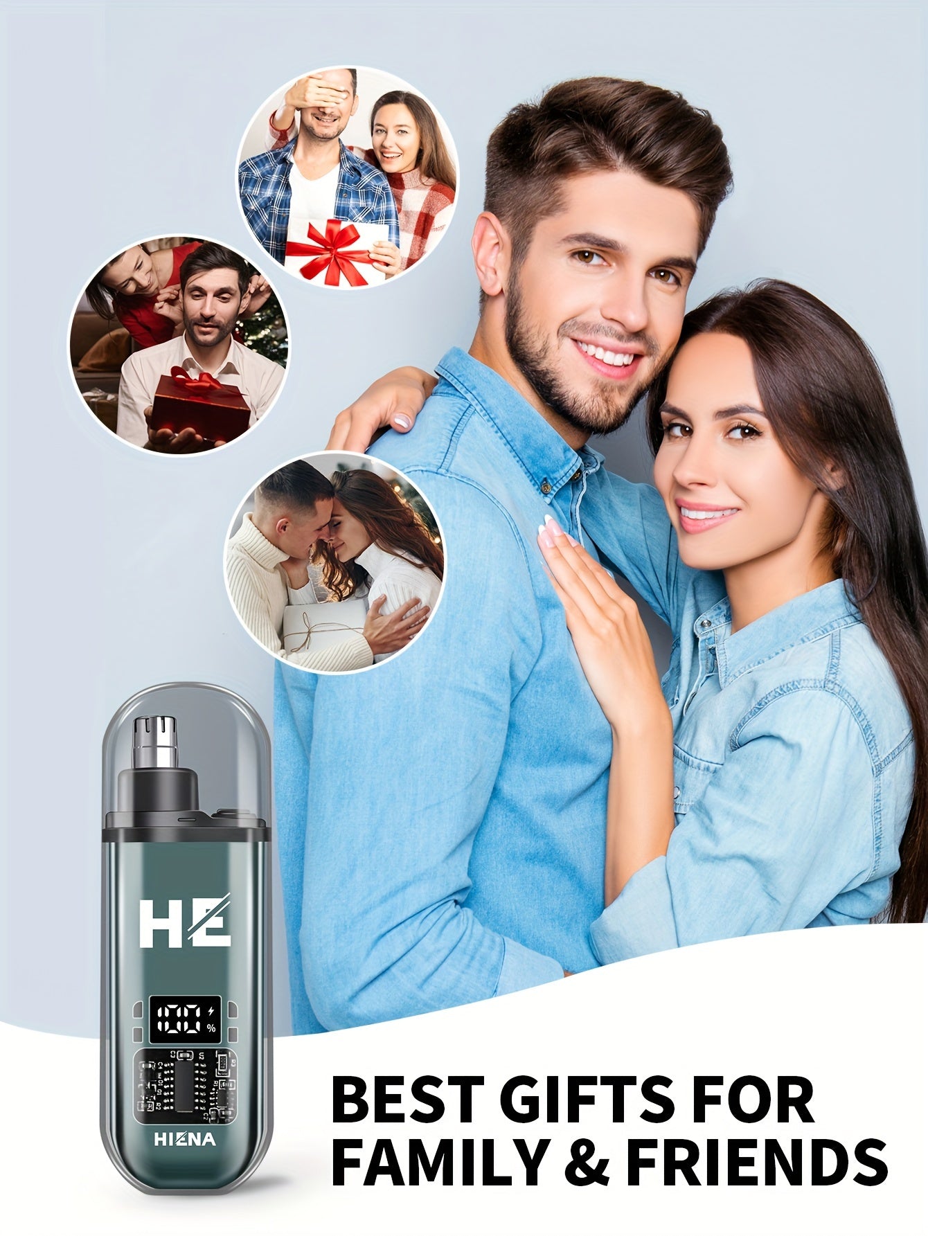 HIENA Portable Electric Nose Hair Trimmer with Digital Display - USB Rechargeable, Lithium Battery, Men's Grooming Tool