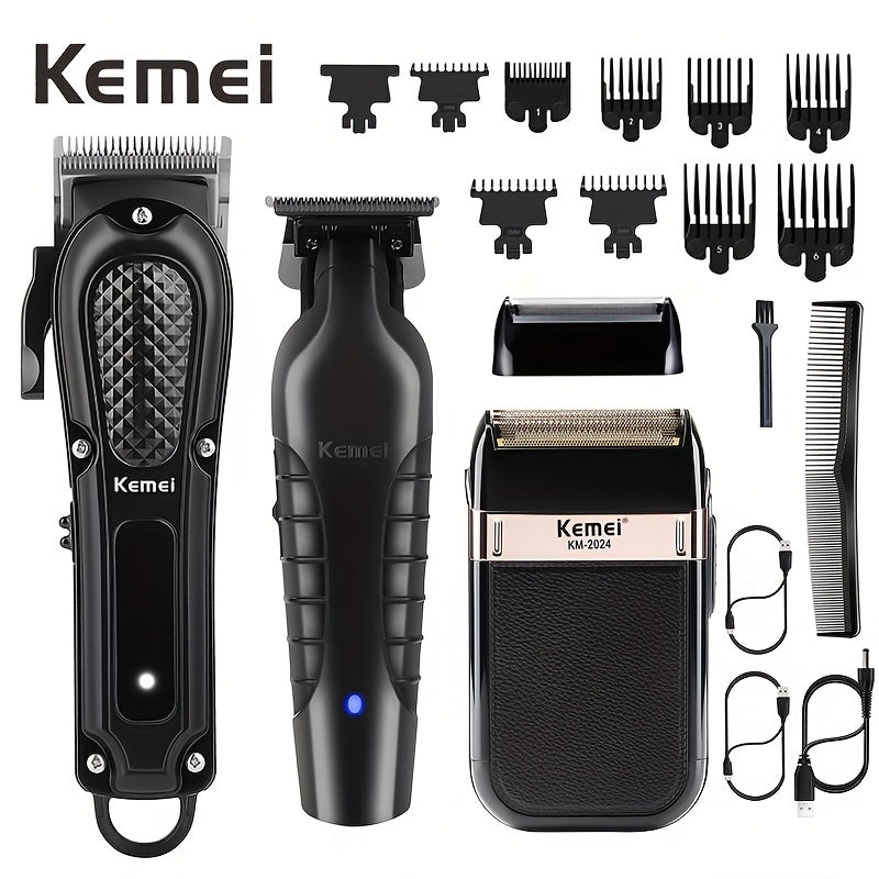 Kemei Professional Men'S Grooming Kit Hair Clipper Beard Trimmer And Reciprocating Shaver Available In Single 2pcs Or 3pcs Set Suitable For Home And Salon Use Perfect Holiday Gift For Dad