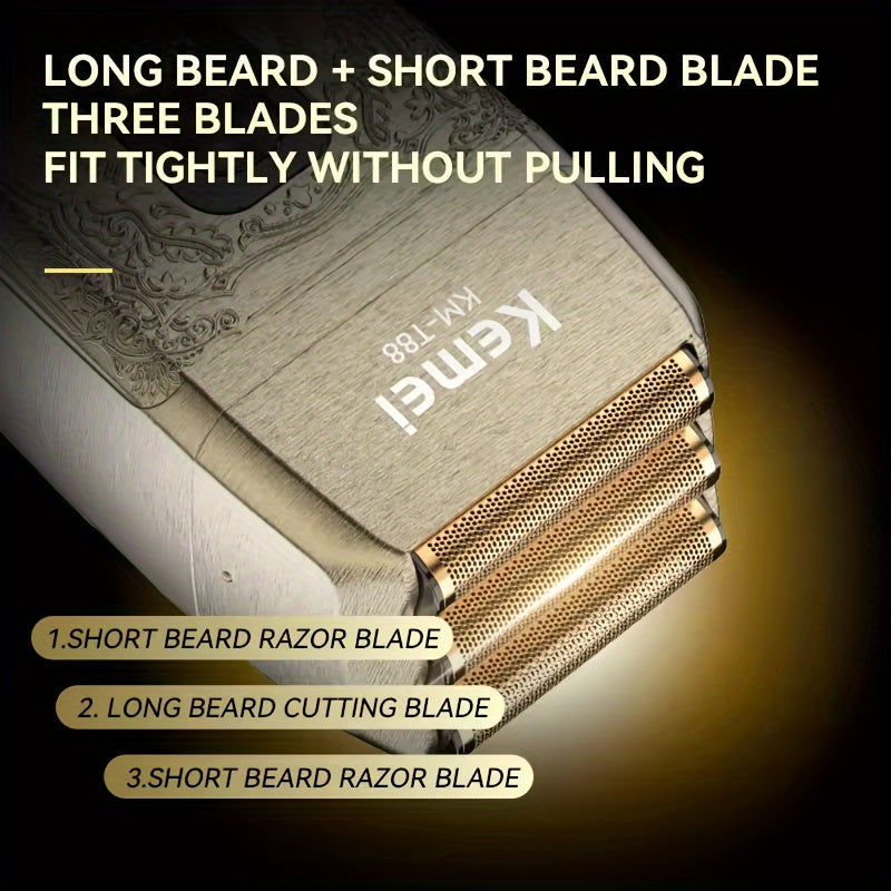 Kemei 3 Pcs/1 Set Men's Professional Cordless Barber And Beard Trimmer Set Men's Grooming Set LED Display Perfect Holiday Gift For Home, Hair Salon