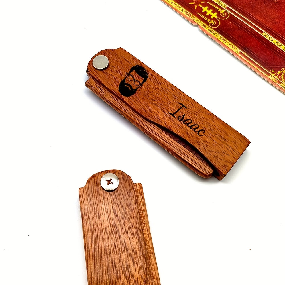 Personalized Wooden Beard Comb - Foldable Men'S Grooming Gift with Engraved Name "BEN" - Durable & High-Quality Craftsmanship - Ideal for Christmas, Valentine's, Weddings, Birthdays - Perfect for Dad, Husband, Groom, Groom Ac