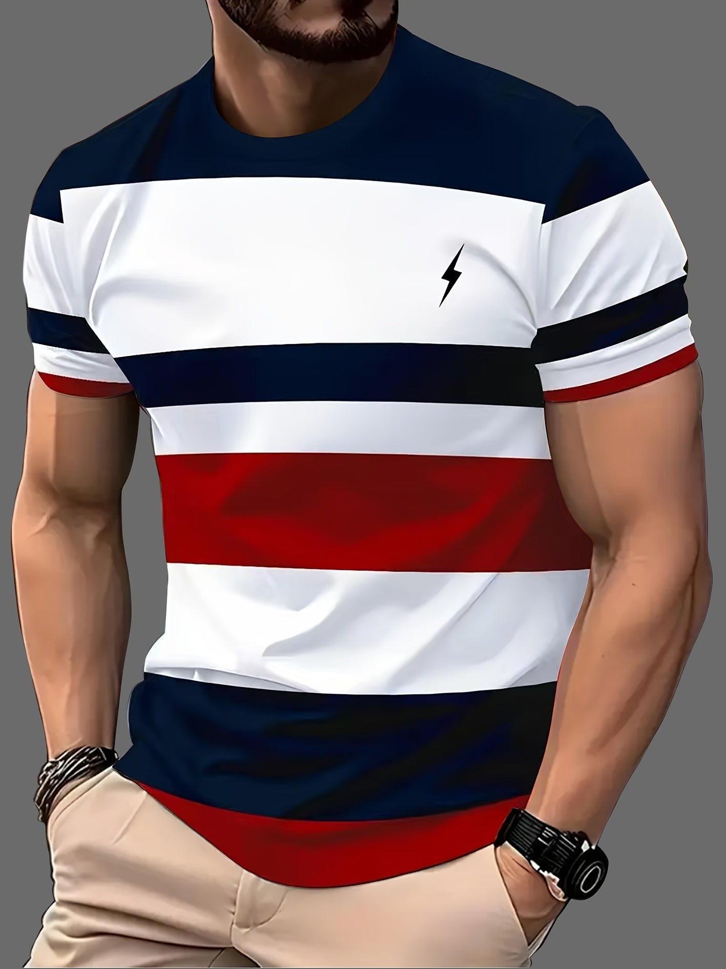 Set of 5 Stylish 3D Digital Print Striped Men'S T-Shirts