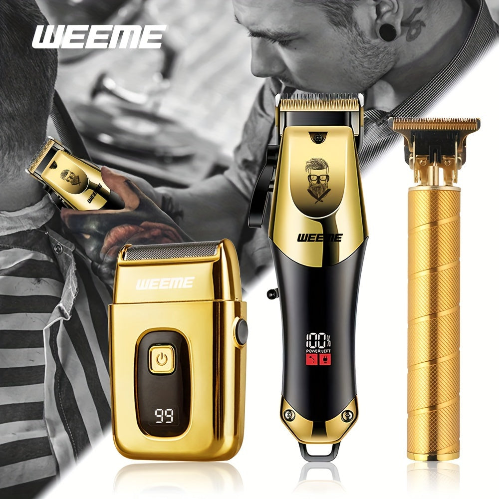 WEEME 3-in-1 Men'S Grooming Kit, USB Rechargeable Hair Clippers, Trimmer, and Shaver Set, ABS Plastic, Lithium Battery, Ideal Gift for Boyfriend or Father