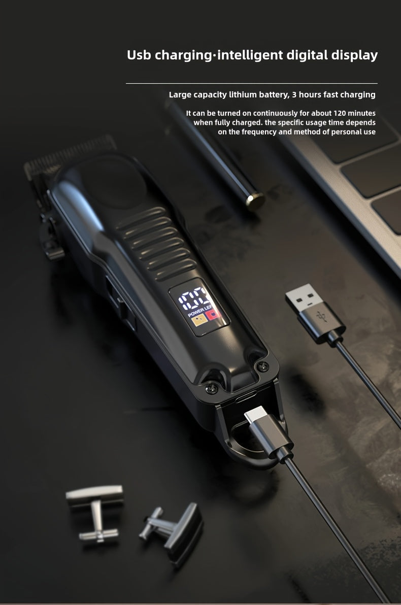 3-in-1 Professional Men's Grooming Kit: Wireless Hair Clipper, Trimmer & Electric Foil Shaver with LED Display - USB Rechargeable, Perfect for Home, Travel & Barbershops