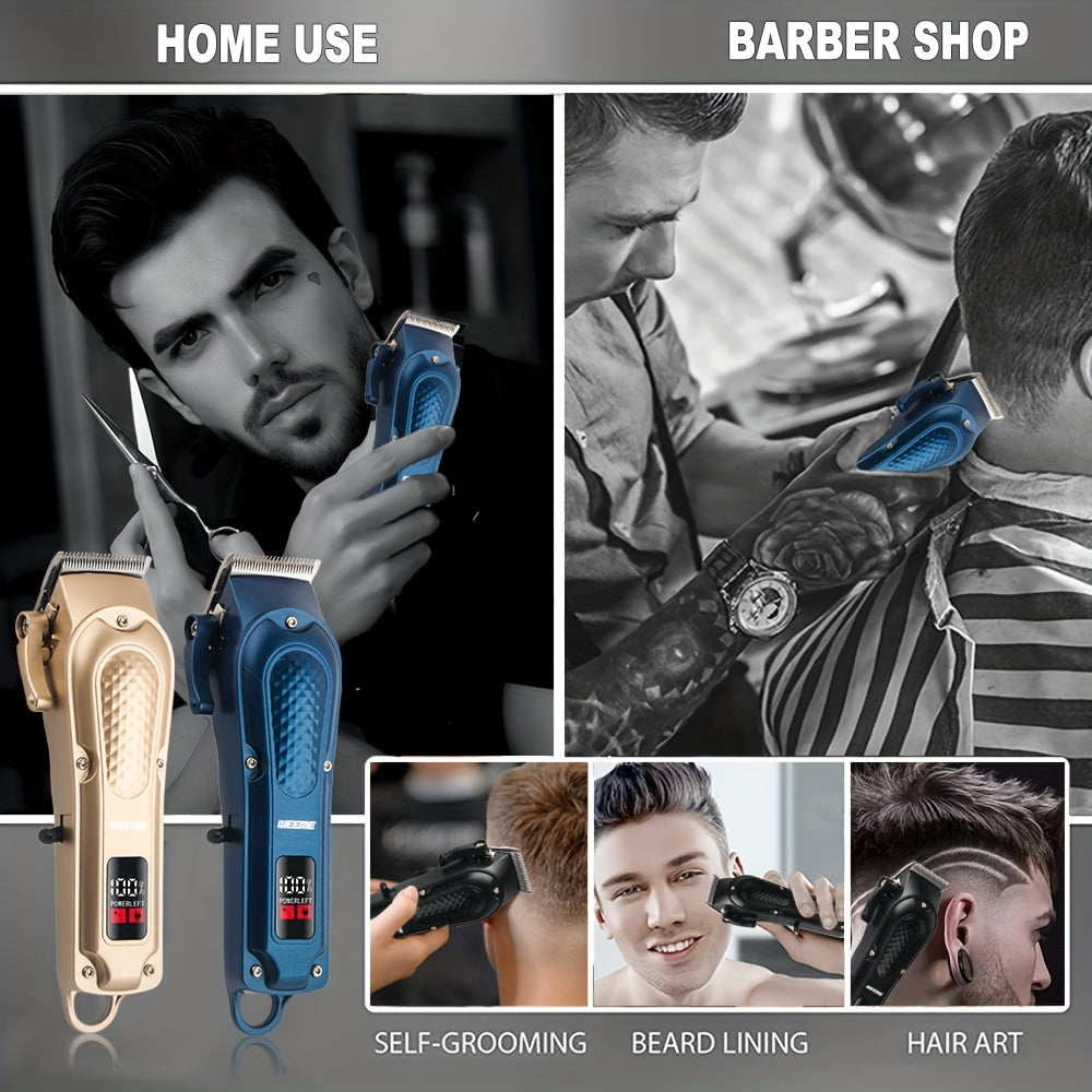 WEEME Professional Hair Clippers Set, 4-Position Limiting Comb, LCD Display, USB Rechargeable, 36V Voltage, 1500mAh Battery, Black/Blue/Golden Options, Men's Grooming Tool
