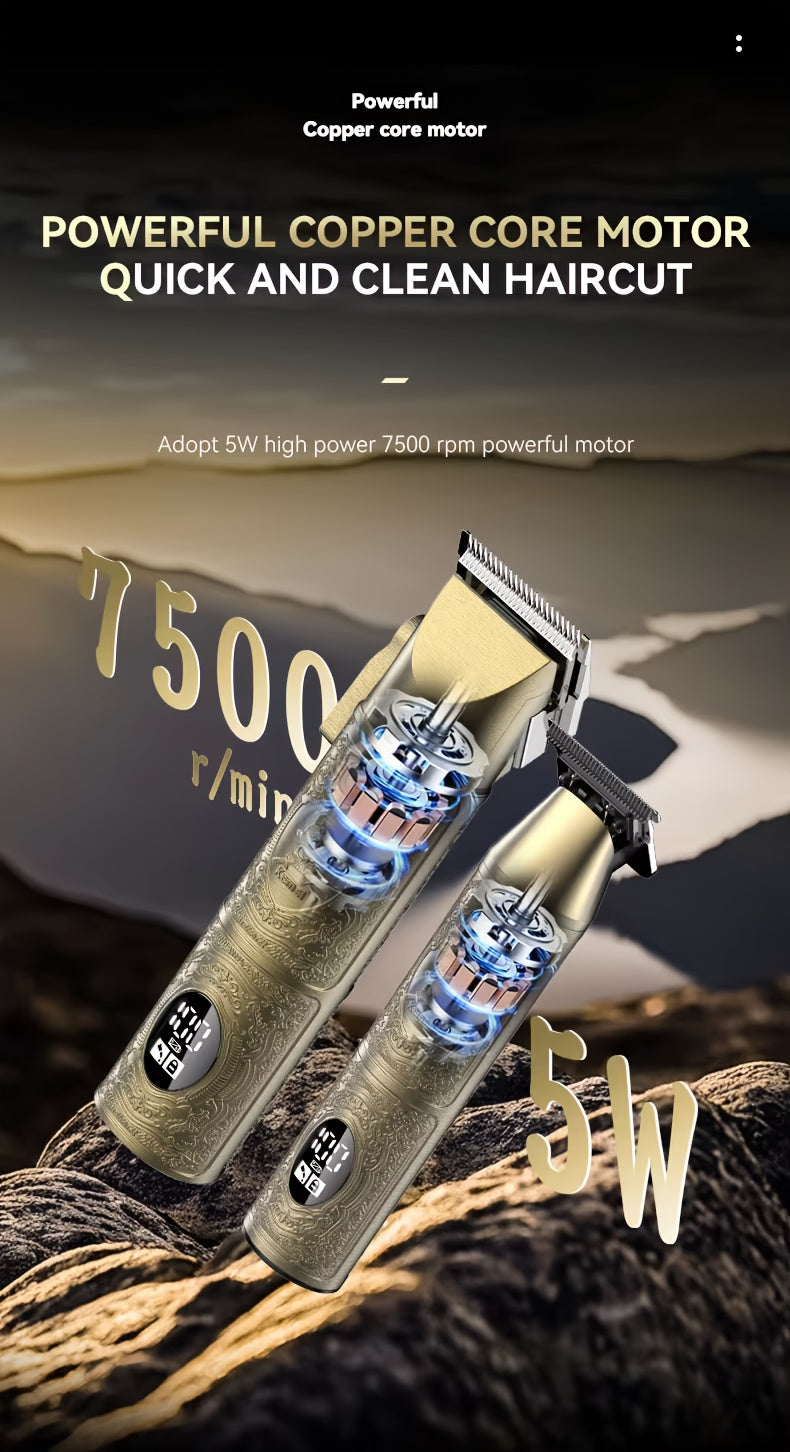 Kemei 3 Pcs/1 Set Men's Professional Cordless Barber And Beard Trimmer Set Men's Grooming Set LED Display Perfect Holiday Gift For Home, Hair Salon