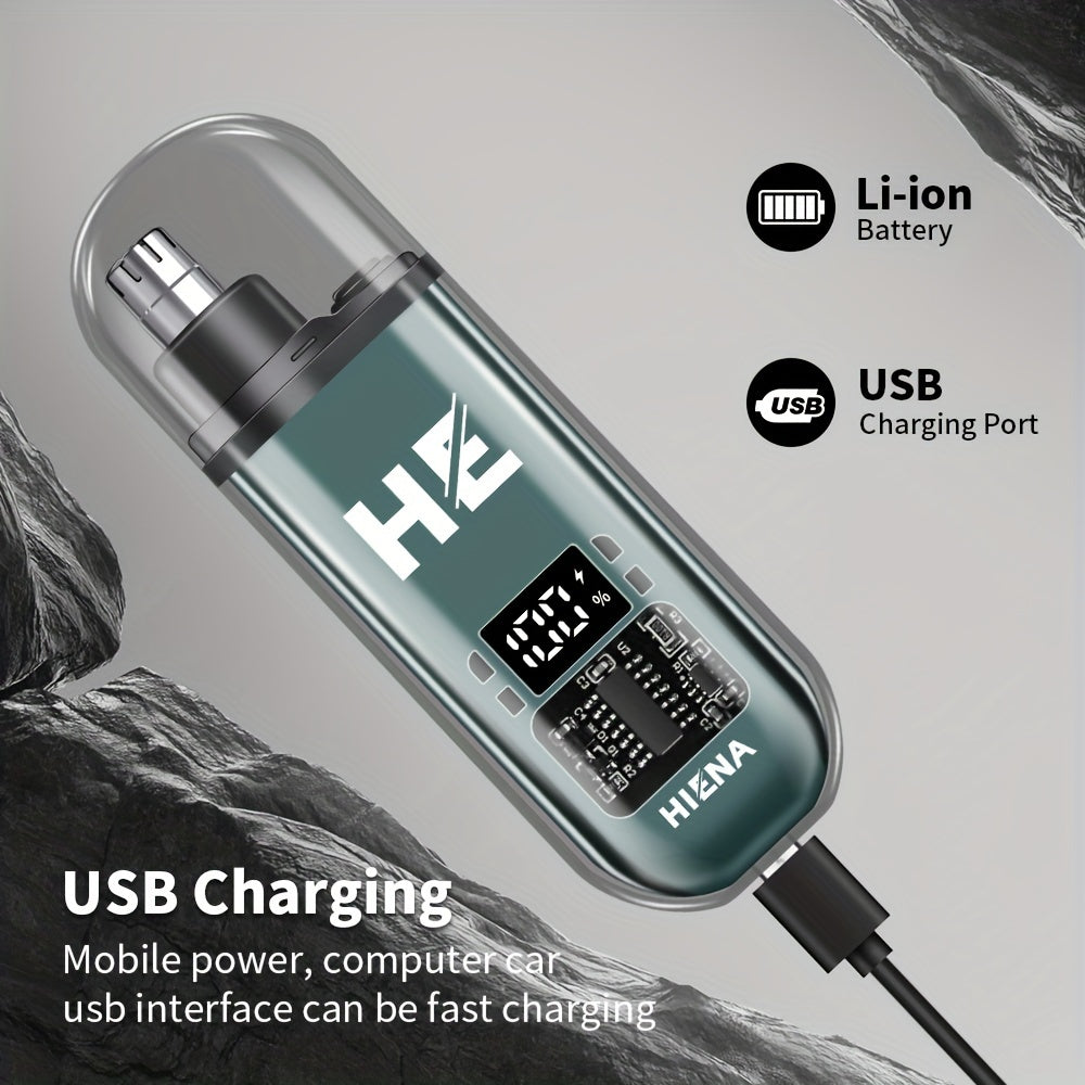 HIENA Portable Electric Nose Hair Trimmer with Digital Display - USB Rechargeable, Lithium Battery, Men's Grooming Tool