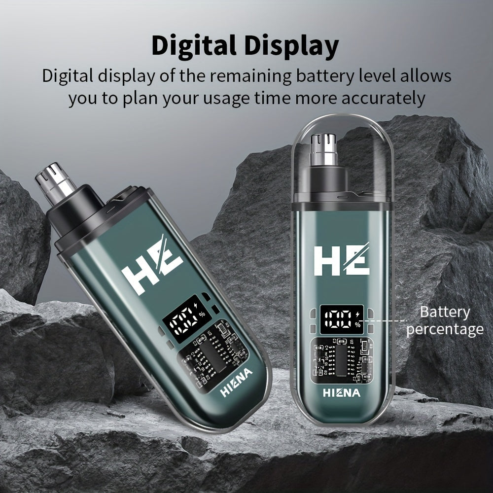 HIENA Portable Electric Nose Hair Trimmer with Digital Display - USB Rechargeable, Lithium Battery, Men's Grooming Tool