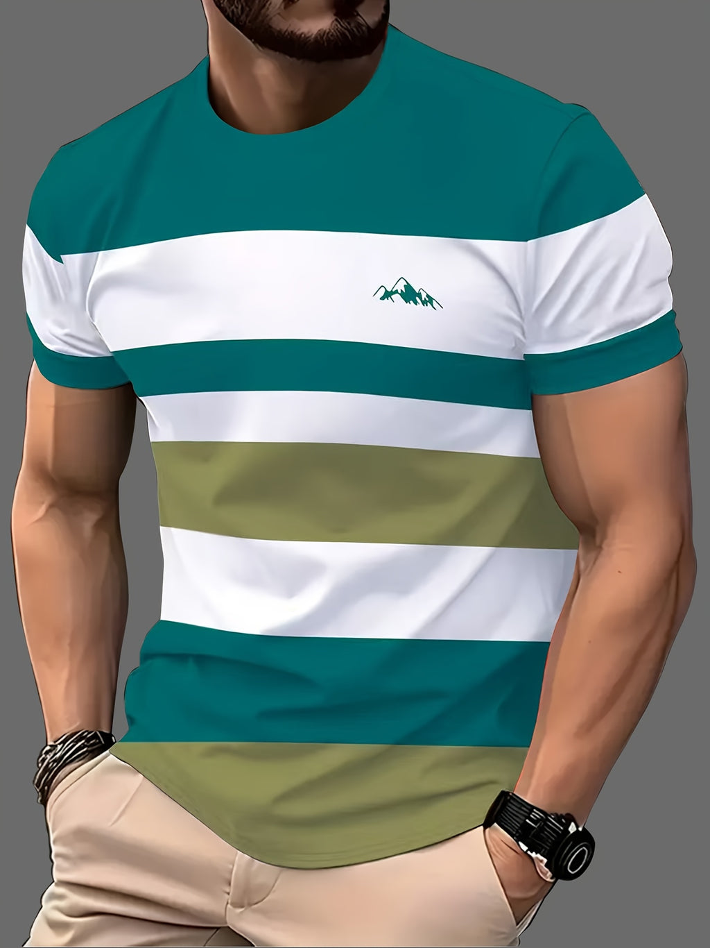 Set of 5 Stylish 3D Digital Print Striped Men'S T-Shirts