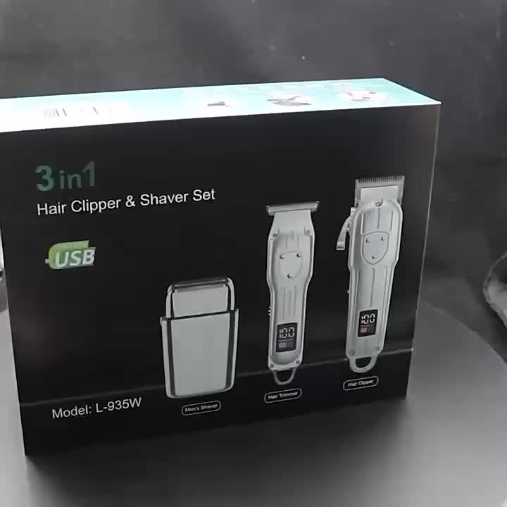 3-in-1 Professional Men's Grooming Kit: Wireless Hair Clipper, Trimmer & Electric Foil Shaver with LED Display - USB Rechargeable, Perfect for Home, Travel & Barbershops