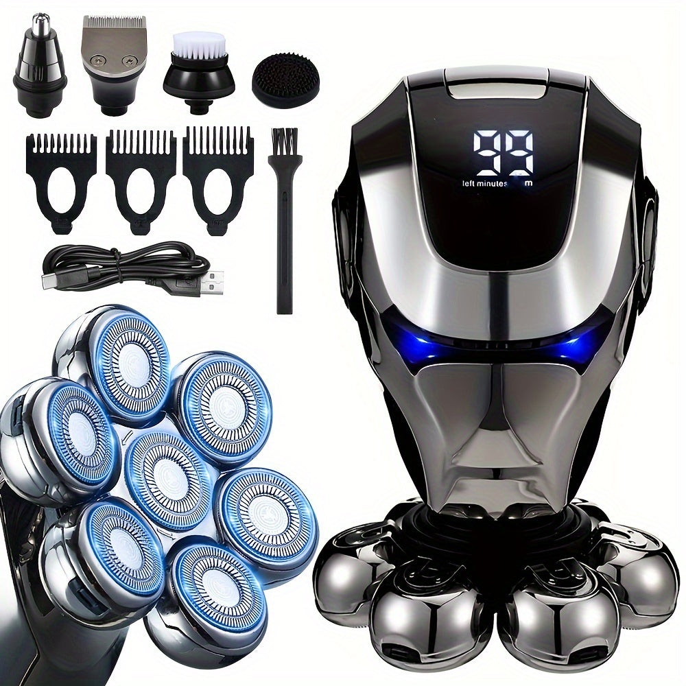 7D Head Shavers For Bald Men, Anti-Pinch Electric Razor For Men, 5-in-1 Men's Grooming Kit With Nose Hair Trimmer, Beard Trimmer For Men, And Rechargeable Electric Shavers For Men, Holiday Gift Father's Day Gift