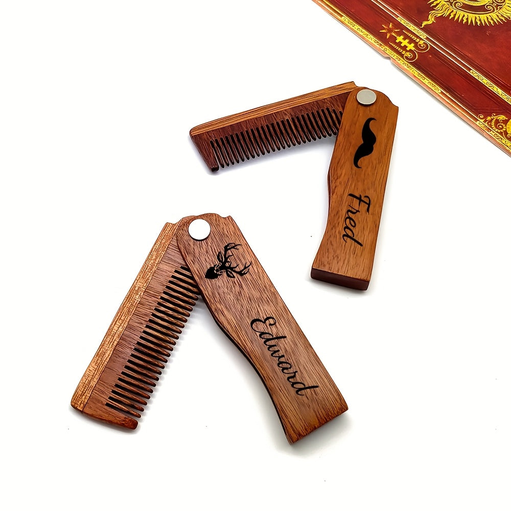 Personalized Wooden Beard Comb - Foldable Men'S Grooming Gift with Engraved Name "BEN" - Durable & High-Quality Craftsmanship - Ideal for Christmas, Valentine's, Weddings, Birthdays - Perfect for Dad, Husband, Groom, Groom Ac