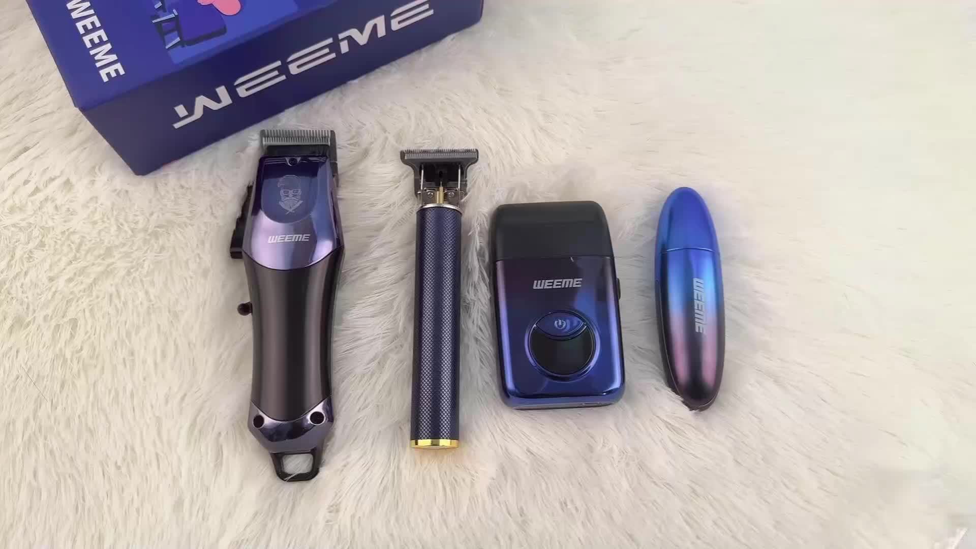 WEEME 4pcs Men's Grooming Kit: Electric Hair Clipper, Nose Trimmer, Shaver & Lithium Battery Set with USB Charging, & 4-in-1 Attachments-like Functionality - Ideal Gift for Men, Beard & Body Hair Care (Blue