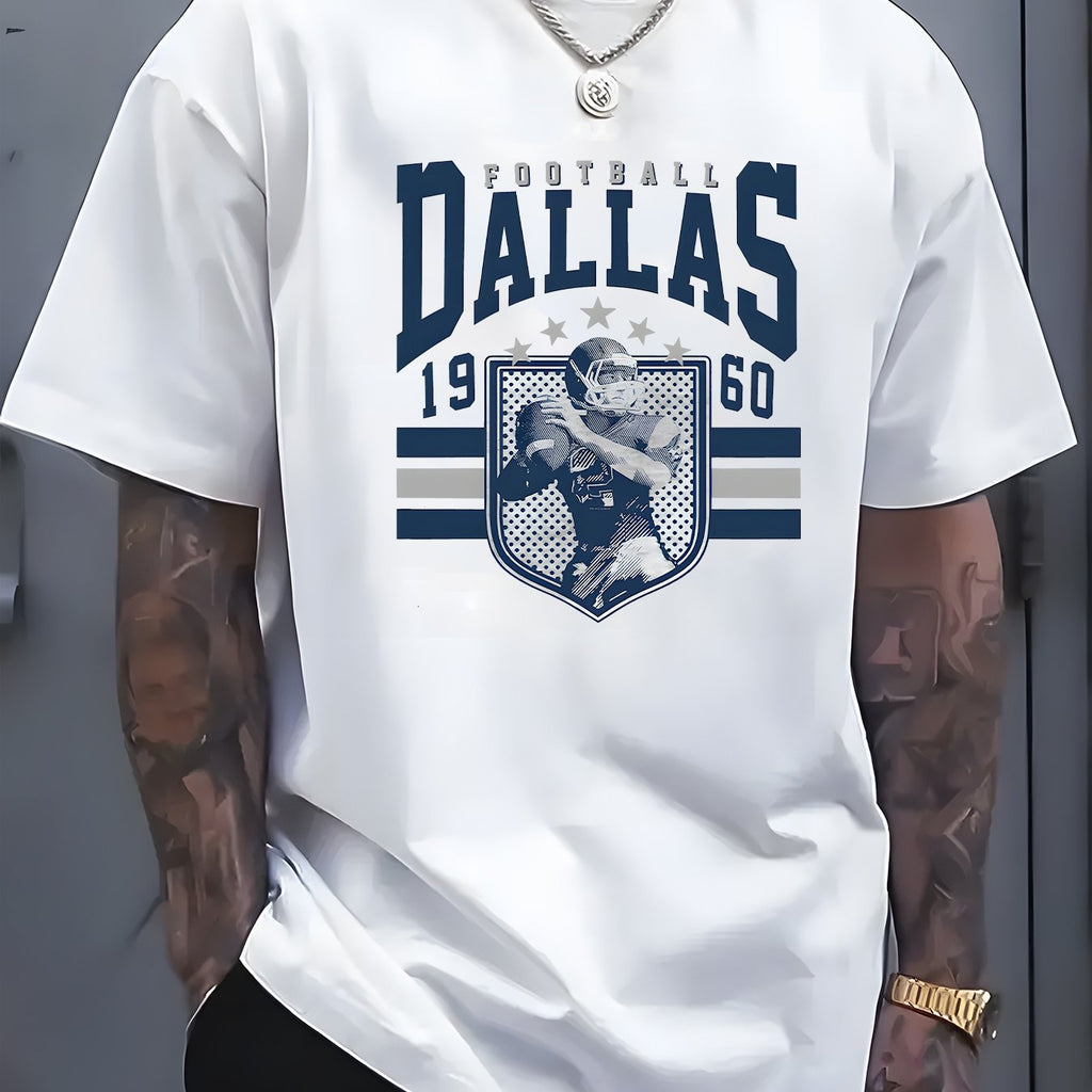 "DALLAS" letters, patterns, printed men's T-shirts, men's novel pattern design T-shirts, summer casual and comfortable T-shirts, fashionable short-sleeved comfortable and versatile summer T-shirts, adventure.