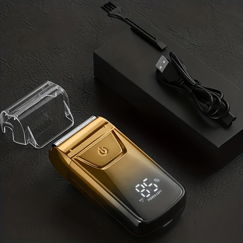 MIGUAN 2-in-1 Sleek Golden Electric Foil & Bald Shaver - Dual-Head Razor with Popup Beard Trimmer, Rechargeable Lithium Battery, Adjustable Speed Settings, USB Charging - Ideal for Precision Haircuts, Men's Grooming Tool