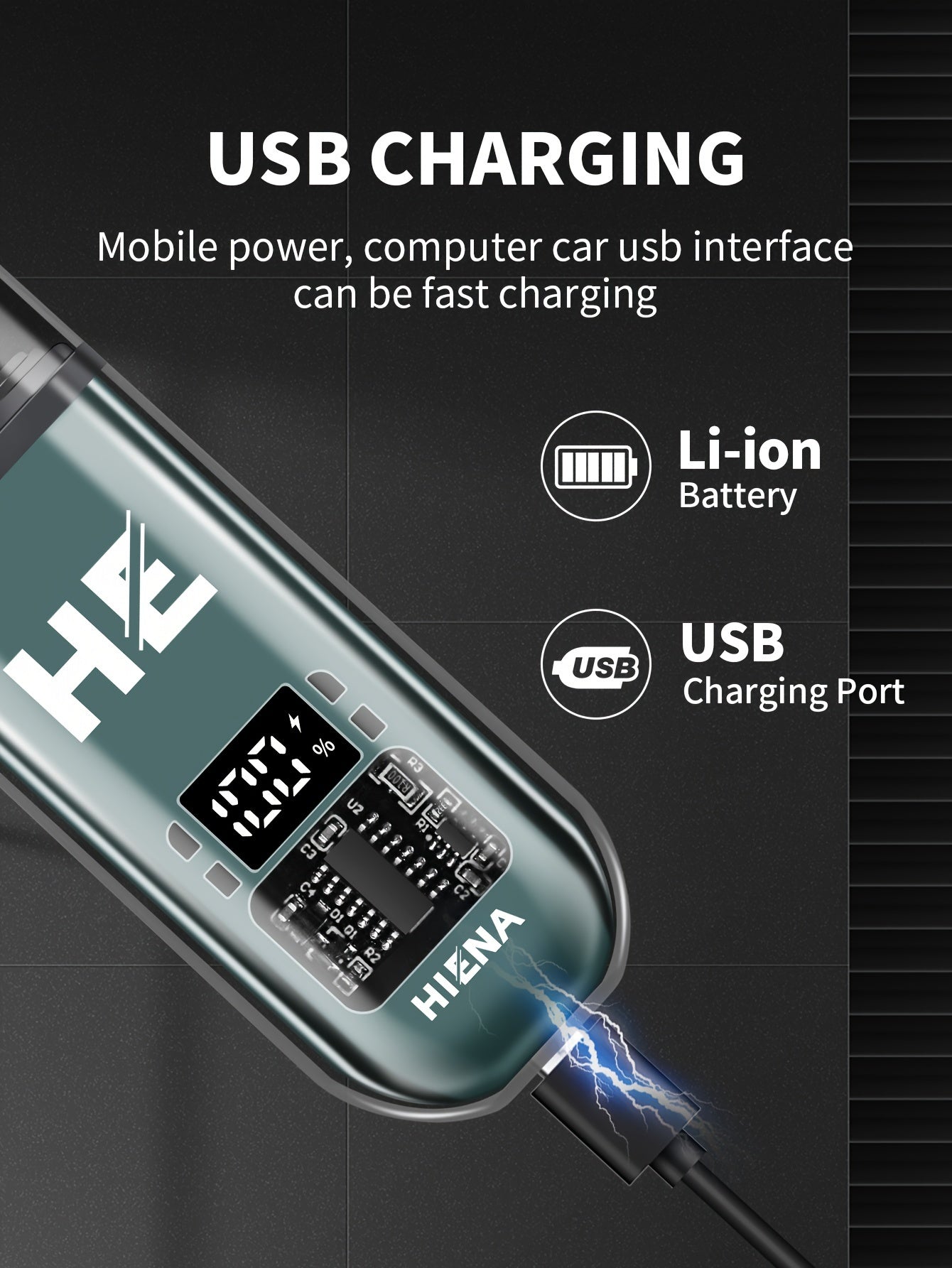 HIENA Portable Electric Nose Hair Trimmer with Digital Display - USB Rechargeable, Lithium Battery, Men's Grooming Tool