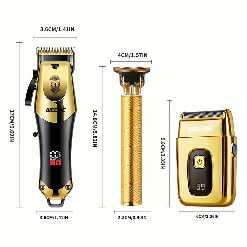 3pcs Professional Men's Grooming Kit: Cordless T-Blade Hair Clippers & Trimmer Set with LCD Display, USB Rechargeable, 2300mAh Battery - Includes Comb, Accessories & Cleaning Tools