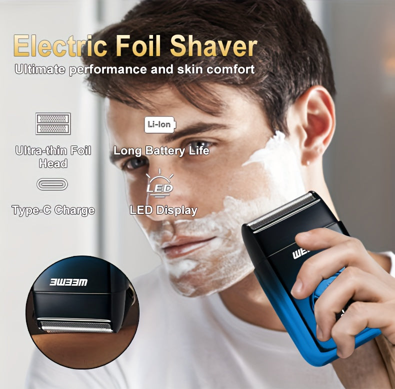 WEEME 4pcs Men's Grooming Kit: Electric Hair Clipper, Nose Trimmer, Shaver & Lithium Battery Set with USB Charging, & 4-in-1 Attachments-like Functionality - Ideal Gift for Men, Beard & Body Hair Care (Blue