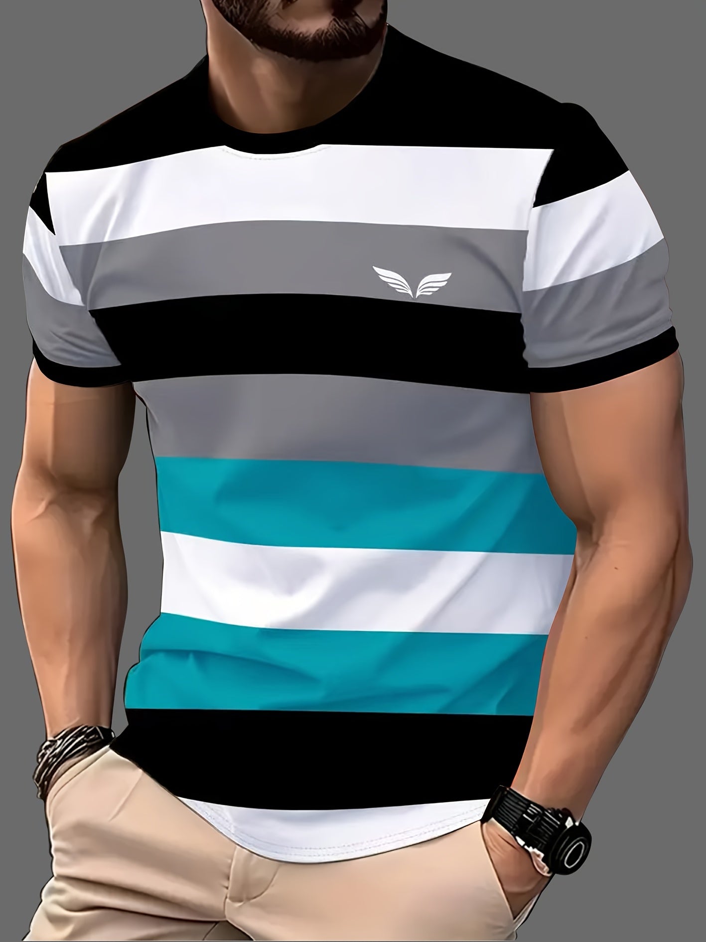 Set of 5 Stylish 3D Digital Print Striped Men'S T-Shirts