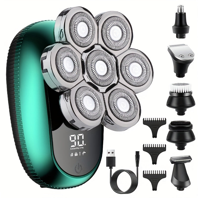Supreme 7D Rotary Mens Grooming Kit - Advanced Shaver, Trimmer, Nose Hair Clipper, Facial Scraper, Cleansing Brush, USB Rechargeable, Bald Head Razor - Perfect Fathers Day Gift