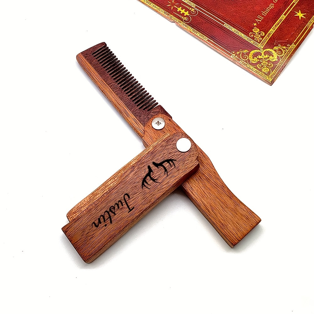 Personalized Wooden Beard Comb - Foldable Men'S Grooming Gift with Engraved Name "BEN" - Durable & High-Quality Craftsmanship - Ideal for Christmas, Valentine's, Weddings, Birthdays - Perfect for Dad, Husband, Groom, Groom Ac