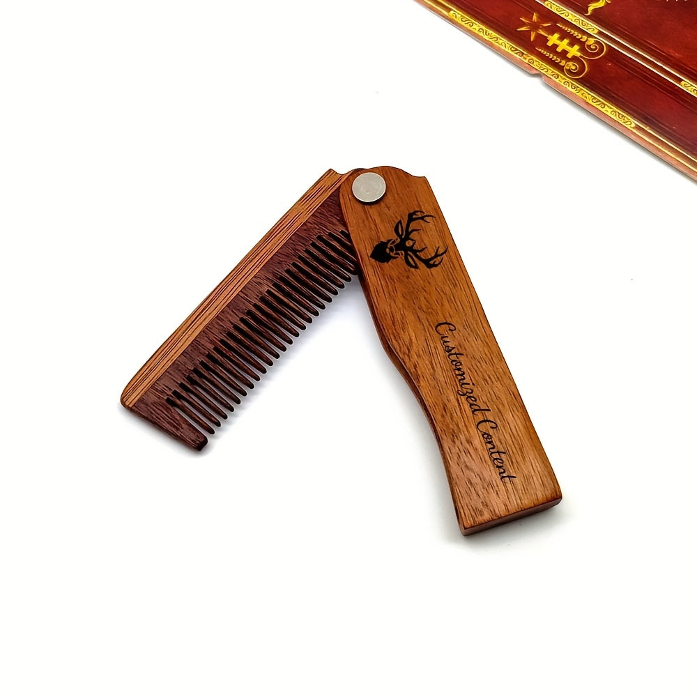Personalized Wooden Beard Comb - Foldable Men'S Grooming Gift with Engraved Name "BEN" - Durable & High-Quality Craftsmanship - Ideal for Christmas, Valentine's, Weddings, Birthdays - Perfect for Dad, Husband, Groom, Groom Ac