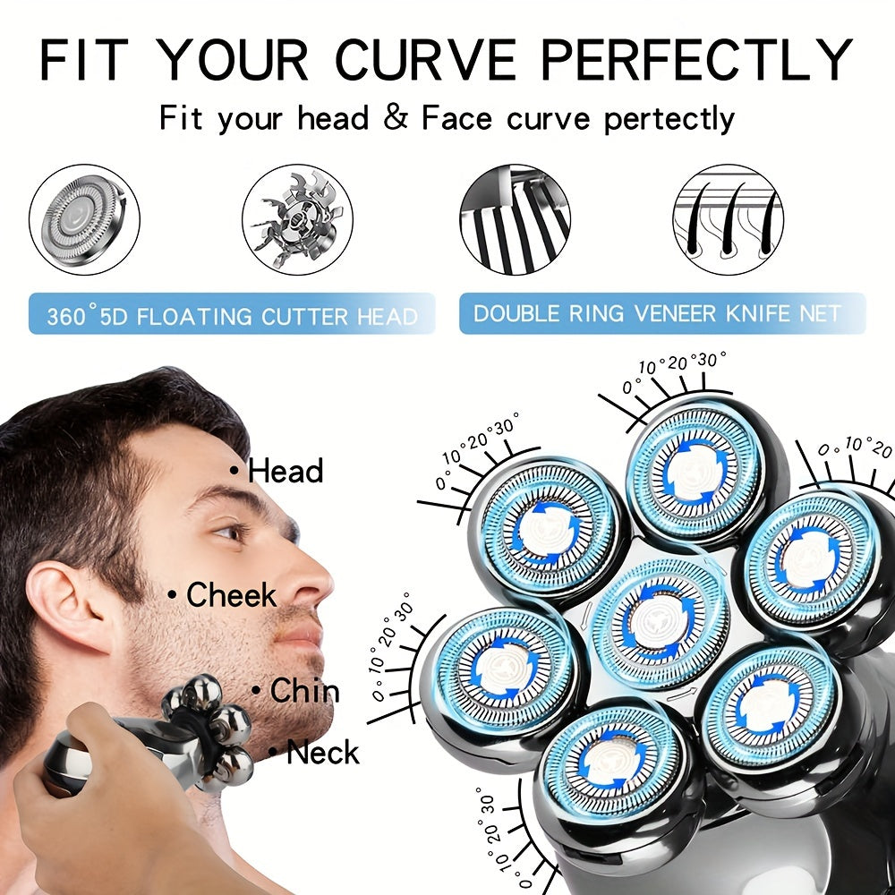7D Head Shavers For Bald Men, Anti-Pinch Electric Razor For Men, 5-in-1 Men's Grooming Kit With Nose Hair Trimmer, Beard Trimmer For Men, And Rechargeable Electric Shavers For Men, Holiday Gift Father's Day Gift
