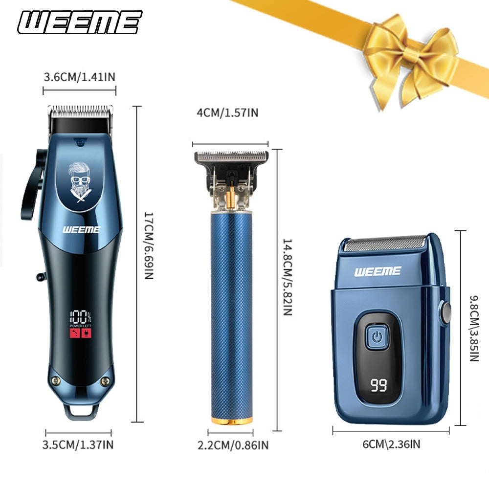 Men'S Grooming Kit 3pcs Set, Golden Balck Hair Clippers With LCD Display, USBRechargeable, 8 Guide Combs, Trimmer And Shaver, With Cleaning Brushes And CombGift For Men