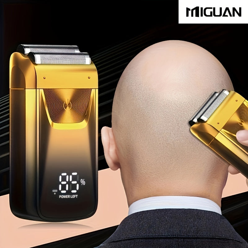 MIGUAN 2-in-1 Sleek Golden Electric Foil & Bald Shaver - Dual-Head Razor with Popup Beard Trimmer, Rechargeable Lithium Battery, Adjustable Speed Settings, USB Charging - Ideal for Precision Haircuts, Men's Grooming Tool