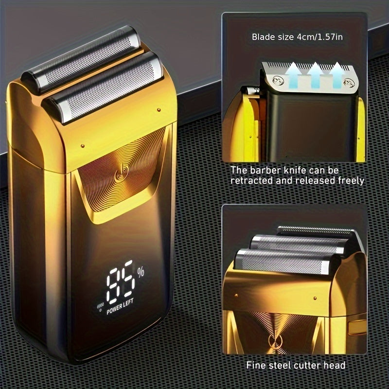 MIGUAN 2-in-1 Sleek Golden Electric Foil & Bald Shaver - Dual-Head Razor with Popup Beard Trimmer, Rechargeable Lithium Battery, Adjustable Speed Settings, USB Charging - Ideal for Precision Haircuts, Men's Grooming Tool