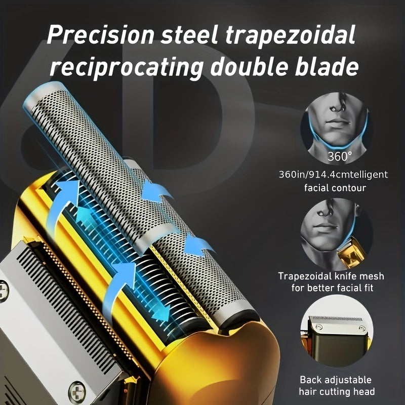 MIGUAN 2-in-1 Sleek Golden Electric Foil & Bald Shaver - Dual-Head Razor with Popup Beard Trimmer, Rechargeable Lithium Battery, Adjustable Speed Settings, USB Charging - Ideal for Precision Haircuts, Men's Grooming Tool