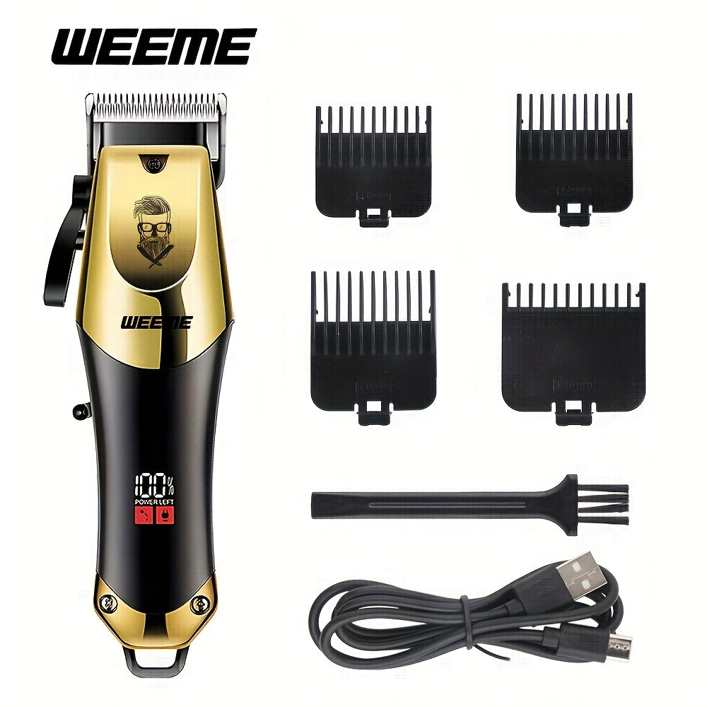 Men'S Grooming Kit 3pcs Set, Golden Balck Hair Clippers With LCD Display, USBRechargeable, 8 Guide Combs, Trimmer And Shaver, With Cleaning Brushes And CombGift For Men