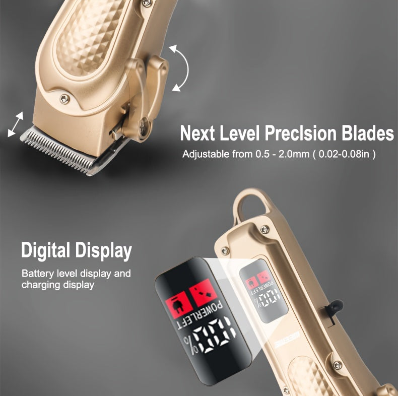 WEEME Professional Hair Clippers Set, 4-Position Limiting Comb, LCD Display, USB Rechargeable, 36V Voltage, 1500mAh Battery, Black/Blue/Golden Options, Men's Grooming Tool