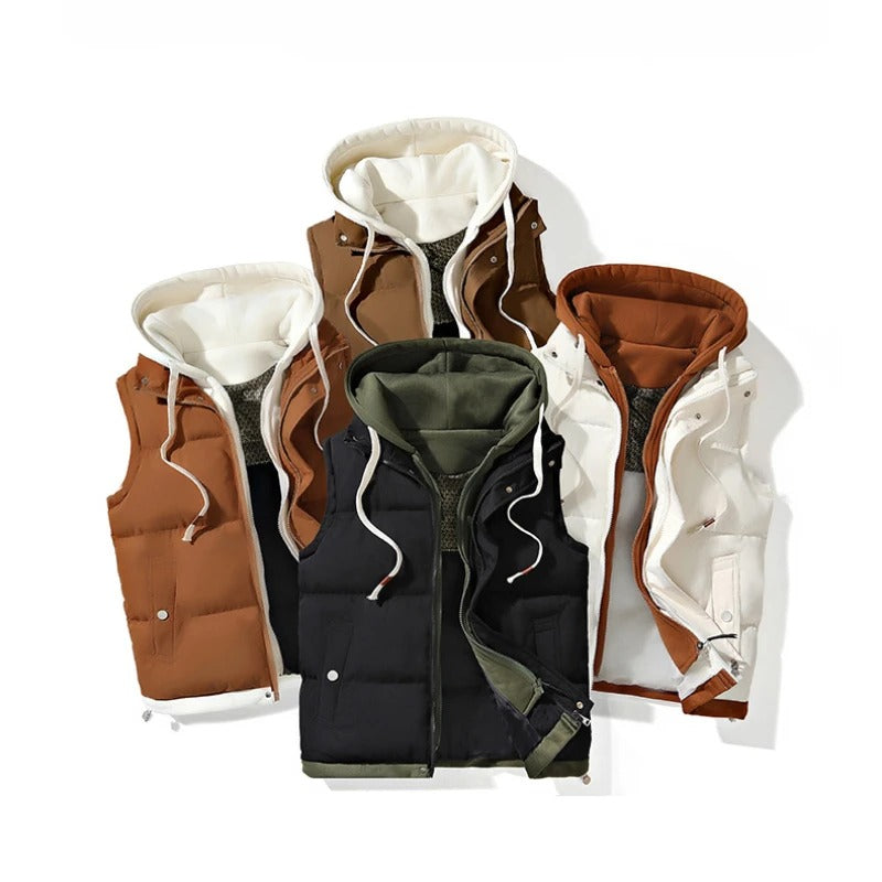 Men's Colorblock Hooded Puffer Vest - Two-Piece Winter Outerwear