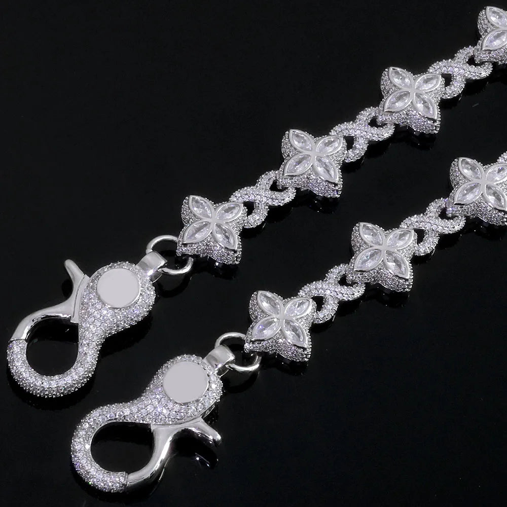 NUOYA Luxury Silver Plated Cuban Pants Chain Iced Out Flower Cross Four Leaf Clover Infinity Design Diamond Hip Hop Jewelry