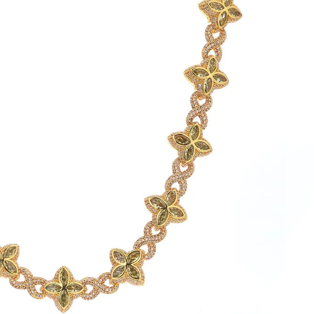 NUOYA Luxury Silver Plated Cuban Pants Chain Iced Out Flower Cross Four Leaf Clover Infinity Design Diamond Hip Hop Jewelry