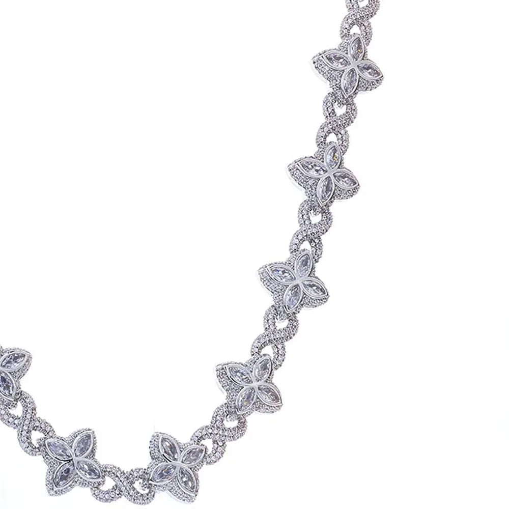 NUOYA Luxury Silver Plated Cuban Pants Chain Iced Out Flower Cross Four Leaf Clover Infinity Design Diamond Hip Hop Jewelry