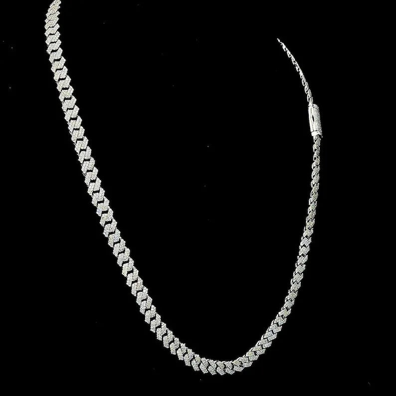 6MM 925 Sterling Silver Round Cut Moissanite Diamond Cuban Chain Necklace Iced Out Statement Gift for Hip Hop Party Jewelry