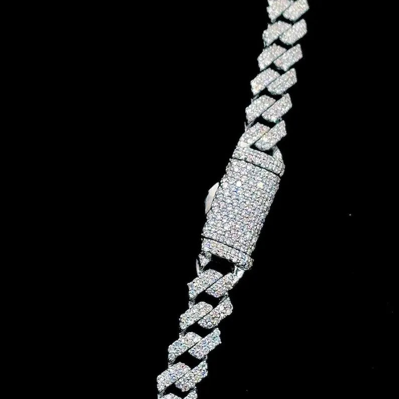 6MM 925 Sterling Silver Round Cut Moissanite Diamond Cuban Chain Necklace Iced Out Statement Gift for Hip Hop Party Jewelry