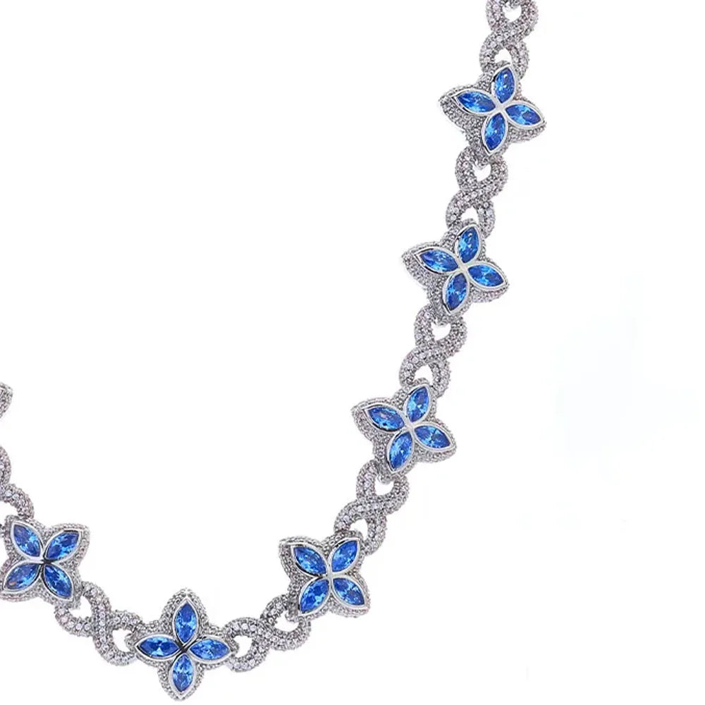 NUOYA Luxury Silver Plated Cuban Pants Chain Iced Out Flower Cross Four Leaf Clover Infinity Design Diamond Hip Hop Jewelry