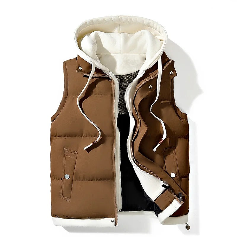 Men's Colorblock Hooded Puffer Vest - Two-Piece Winter Outerwear